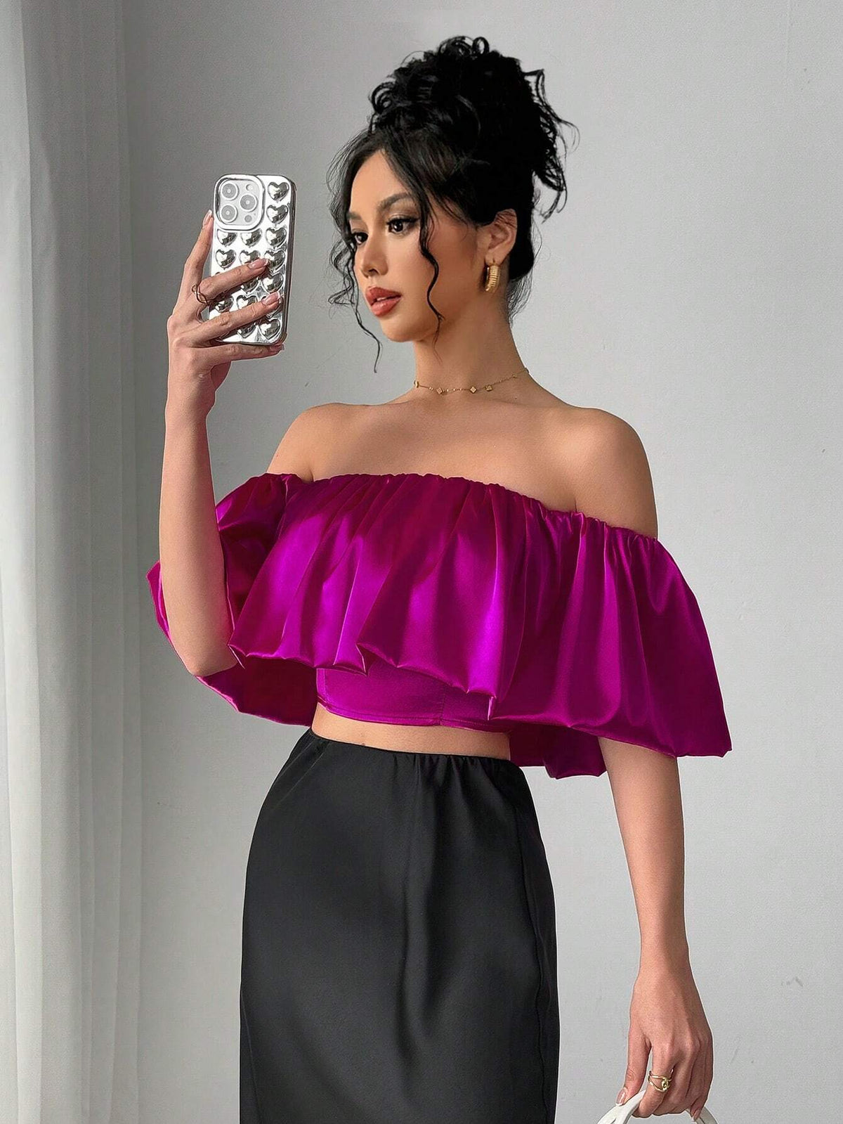 Women's Solid Color Minimalist Off Shoulder Puff Sleeve Blouse