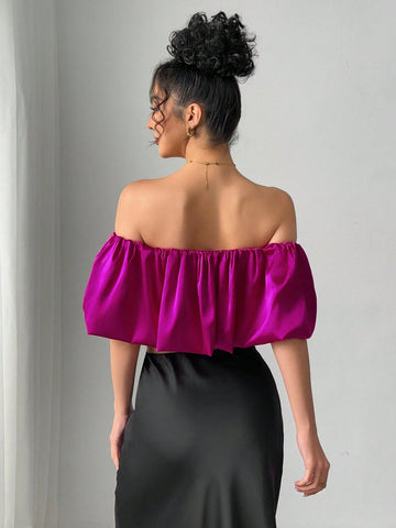 Women's Solid Color Minimalist Off Shoulder Puff Sleeve Blouse
