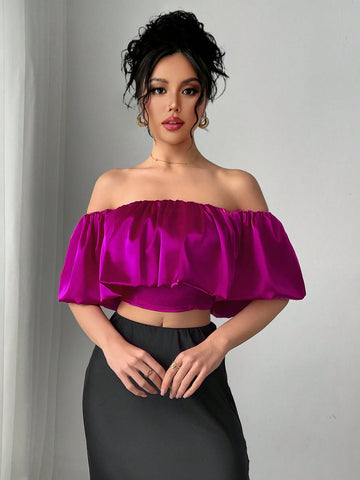 Women's Solid Color Minimalist Off Shoulder Puff Sleeve Blouse
