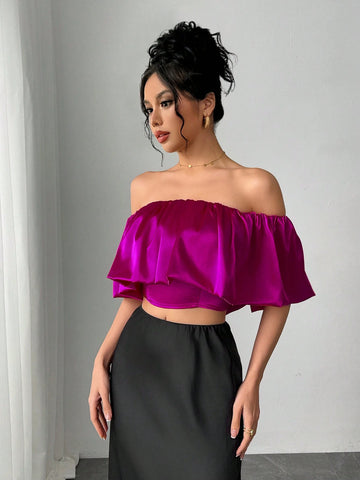 Women's Solid Color Minimalist Off Shoulder Puff Sleeve Blouse