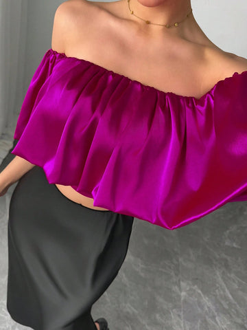 Women's Solid Color Minimalist Off Shoulder Puff Sleeve Blouse