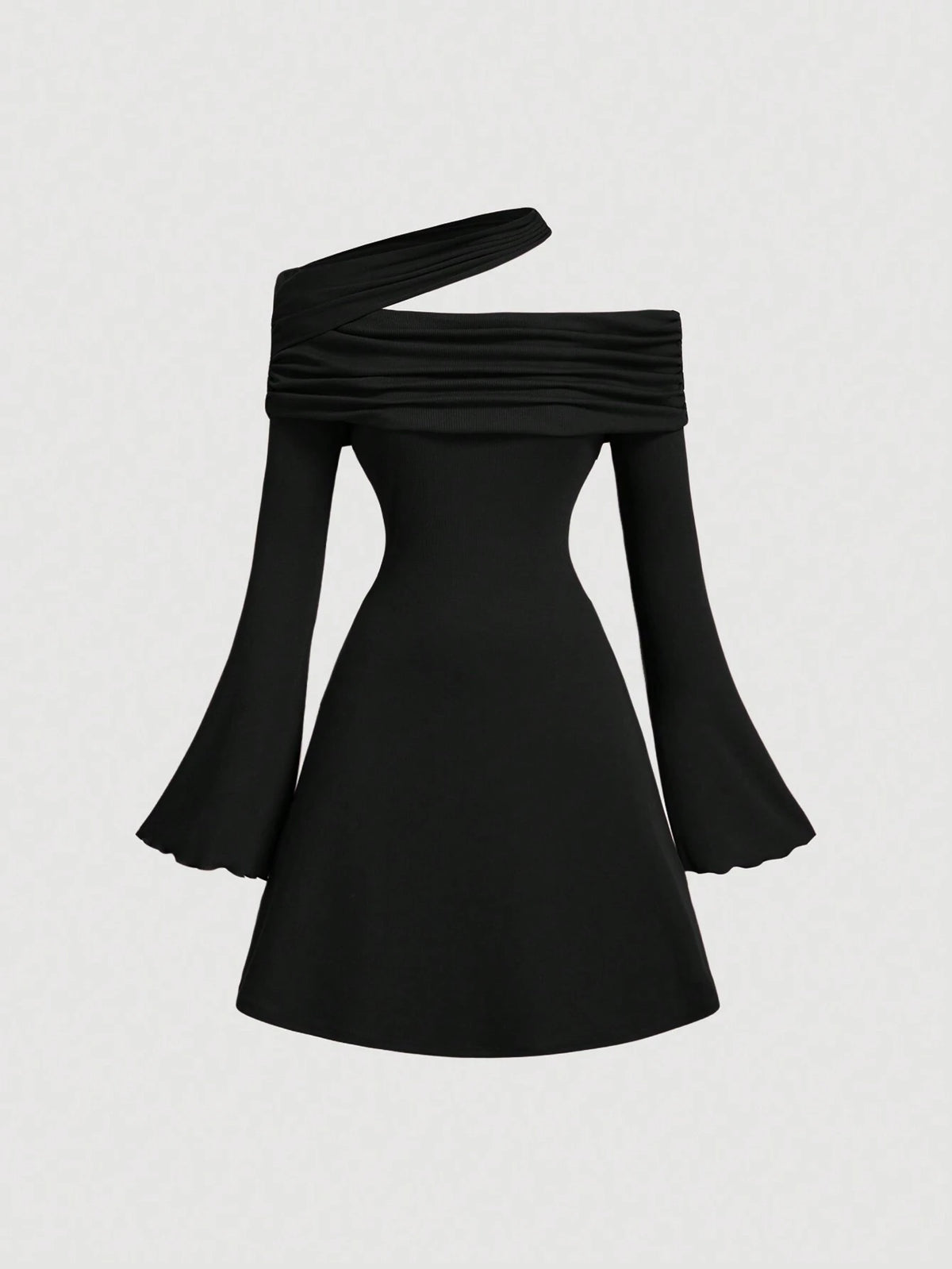 1pc Off-Shoulder Halter Flare Sleeve A-Line Red Dress