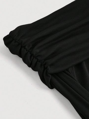 1pc Off-Shoulder Halter Flare Sleeve A-Line Red Dress