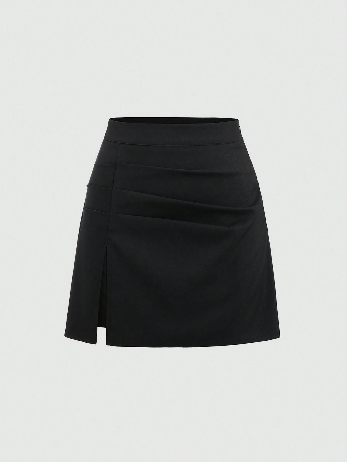 MOD 1pc Solid Color Asymmetric Pleated Side Slit Skirt, Summer