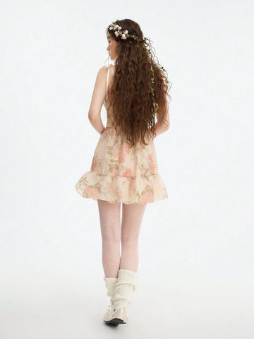 2 Piece Long Organza Print Maxi Swing Women Dress