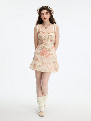 2 Piece Long Organza Print Maxi Swing Women Dress