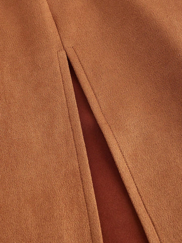 2pcs/set Lettuce Hem Stand Collar T-shirt And High Slit Cami Dress