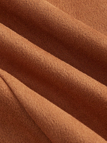 2pcs/set Lettuce Hem Stand Collar T-shirt And High Slit Cami Dress