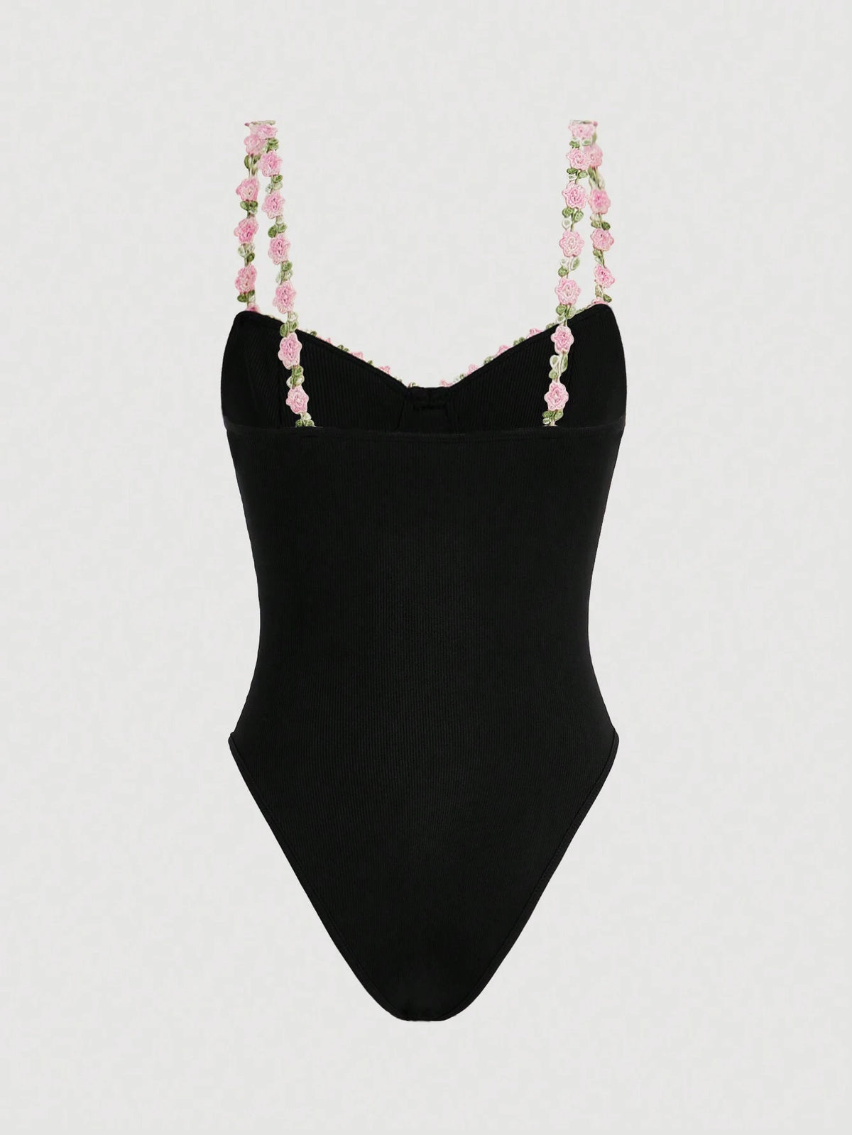 3d Embroidered Lace Trim Spaghetti Strap Bodysuit