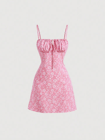 MOD Allover Floral Print Ruched Bust Cami Dress