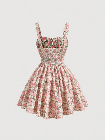 MOD Allover Floral Print Ruched Bust Cami Dress