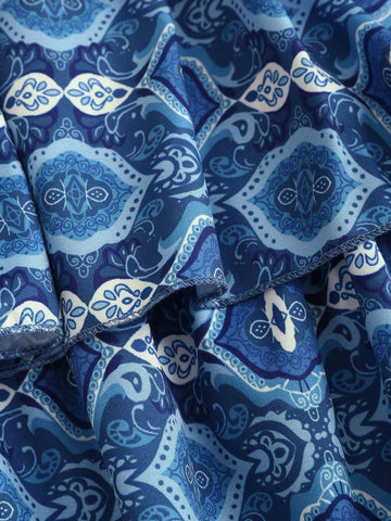 Allover Print Shirred Back Layered Ruffle Hem Women's Tube Dress