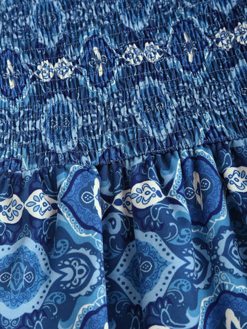 Allover Print Shirred Back Layered Ruffle Hem Women's Tube Dress