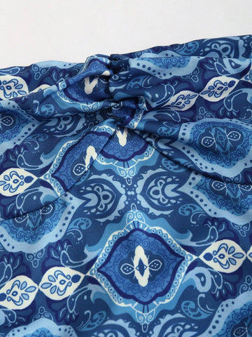 Allover Print Shirred Back Layered Ruffle Hem Women's Tube Dress