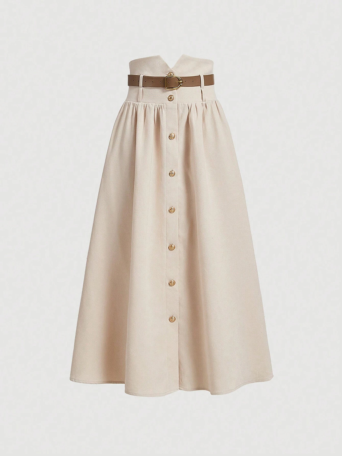 MOD Apricot High-Waisted Metal Buckle Skirt With Belt, Elegant Dresses,Fall/Winter Skirt,Old Money Style Skirt ,Fall Wedding Guest Skirt,Halloween Outfits,Tall Women Skirt,Renaissance Fair Skirt