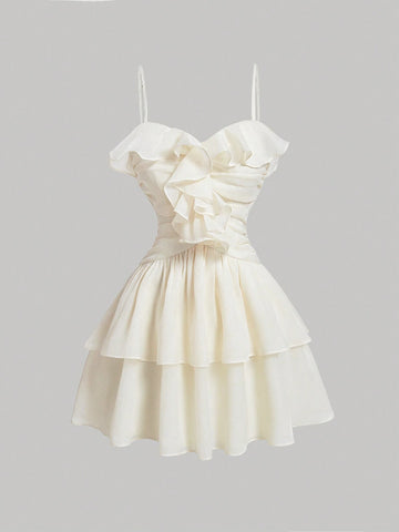 Apricot Organza Ruffled Women's Slip Dress,Summer Women Dress,Short Dress,For Summer Holidays And Dates,Party Dress,Club Dress,Wedding/Bridal Shower Dress,Concert Dress
