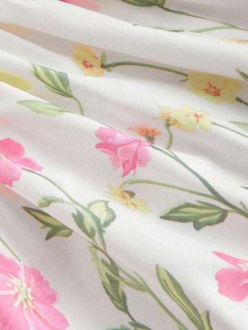 Apricot Retro Romantic Floral Print Women's Dress, Valentine's Outfit,Date Dress