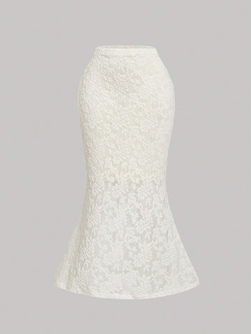 Apricot Tie Shoulder Cropped Blouse, Mermaid Midi Skirt, Ladies Elegant 2-Piece Set