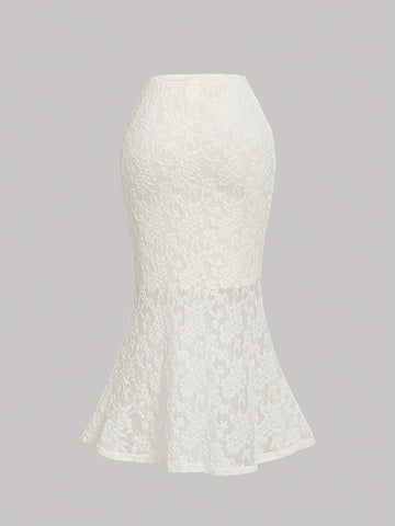 Apricot Tie Shoulder Cropped Blouse, Mermaid Midi Skirt, Ladies Elegant 2-Piece Set