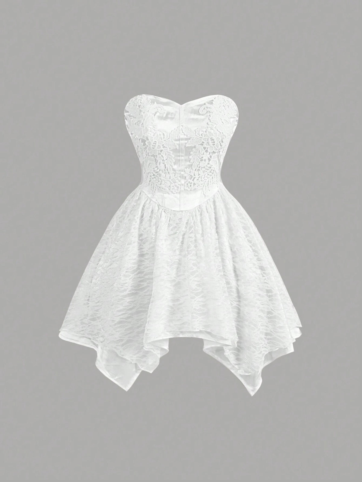 Asymmetrical Hem Cut-Out Floral Decorated Strapless Mini Dress