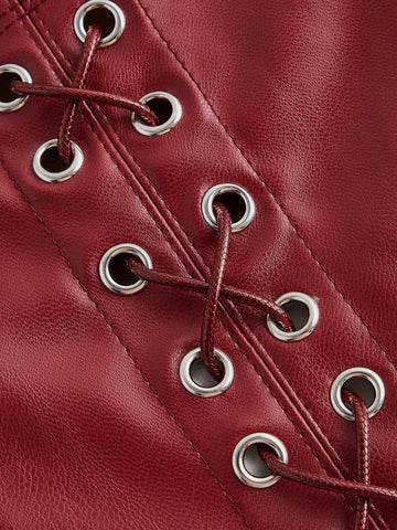 Black And White Colorblock Ruched Bust Lace Up Ruffled Long Sleeved Dress