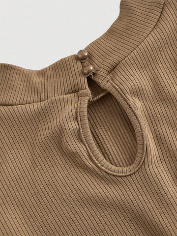 Black Asymmetric Hem Puff Sleeve Fuzzy Panel Long Sleeve Dress For Date & Party,Formal