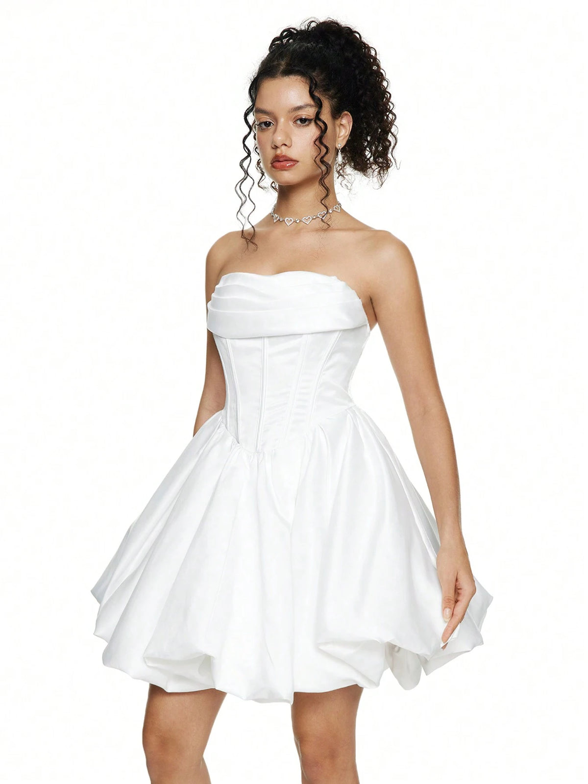 Black Bandeau Cloud Flower Hem Dress