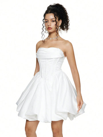 Black Bandeau Cloud Flower Hem Dress