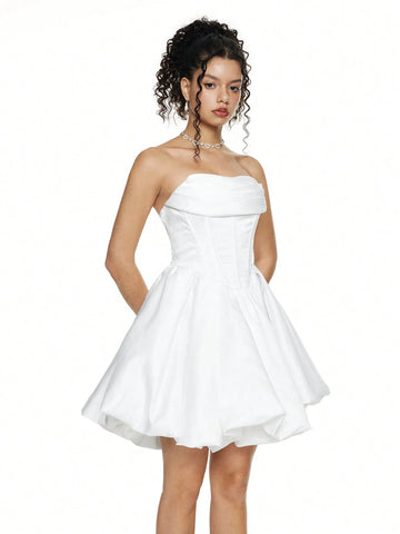 Black Bandeau Cloud Flower Hem Dress