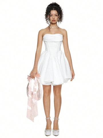 Black Bandeau Cloud Flower Hem Dress