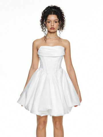 Black Bandeau Cloud Flower Hem Dress