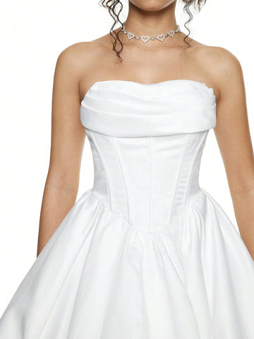 Black Bandeau Cloud Flower Hem Dress