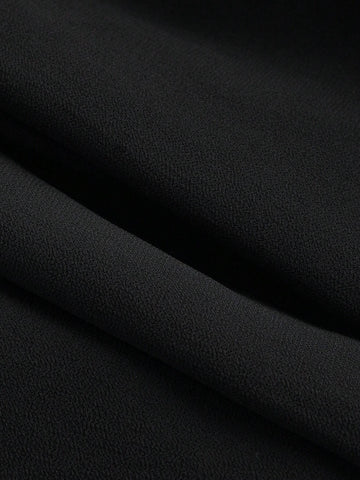 Black Chiffon Patchwork PU Waist Vintage Flare Sleeve A-Line Dress,Semi Formal Dress,Fall Wome