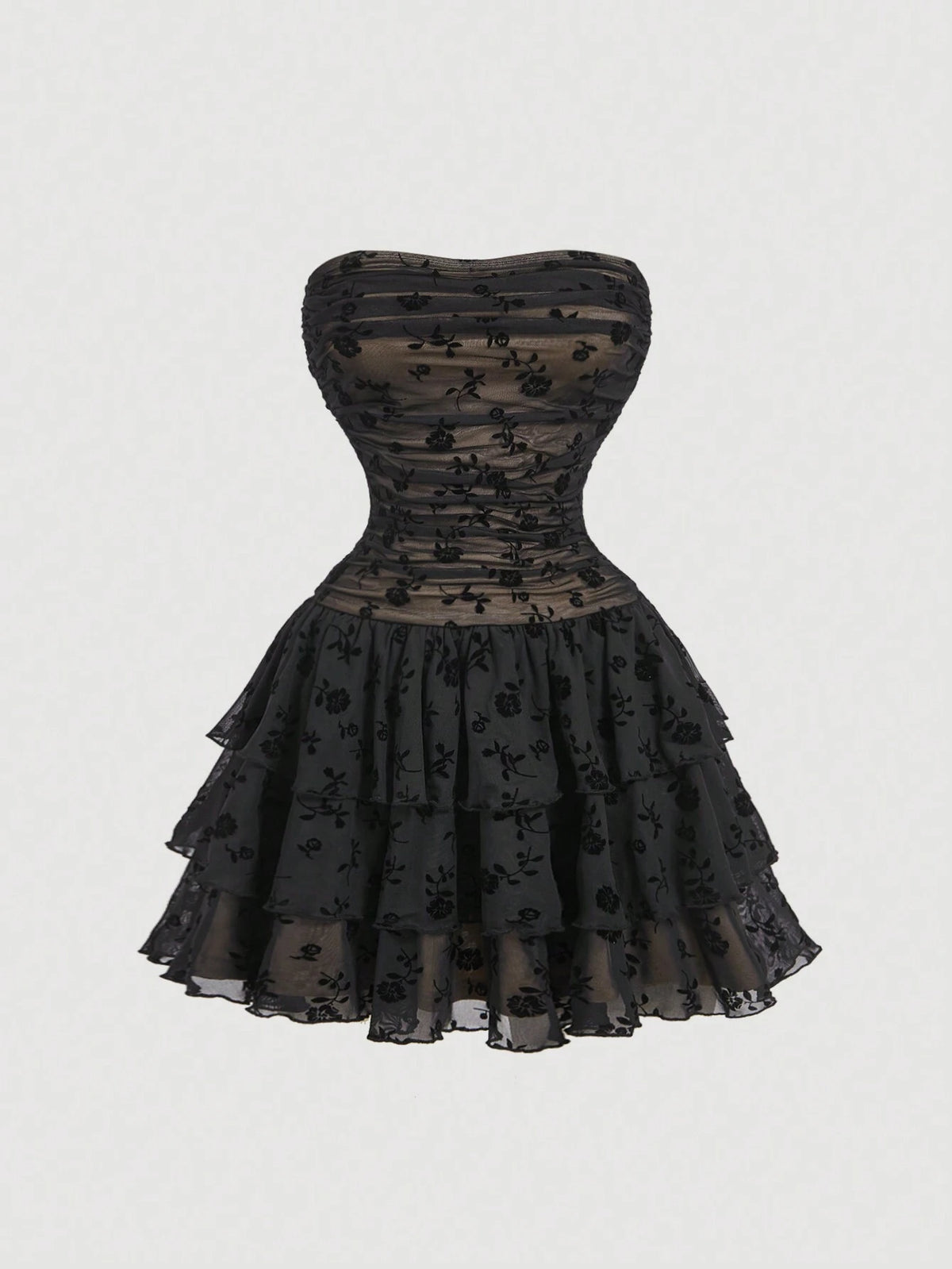 Black Floral Jacquard Hem Midi Dress, Vintage Elegant Party Event Gown
