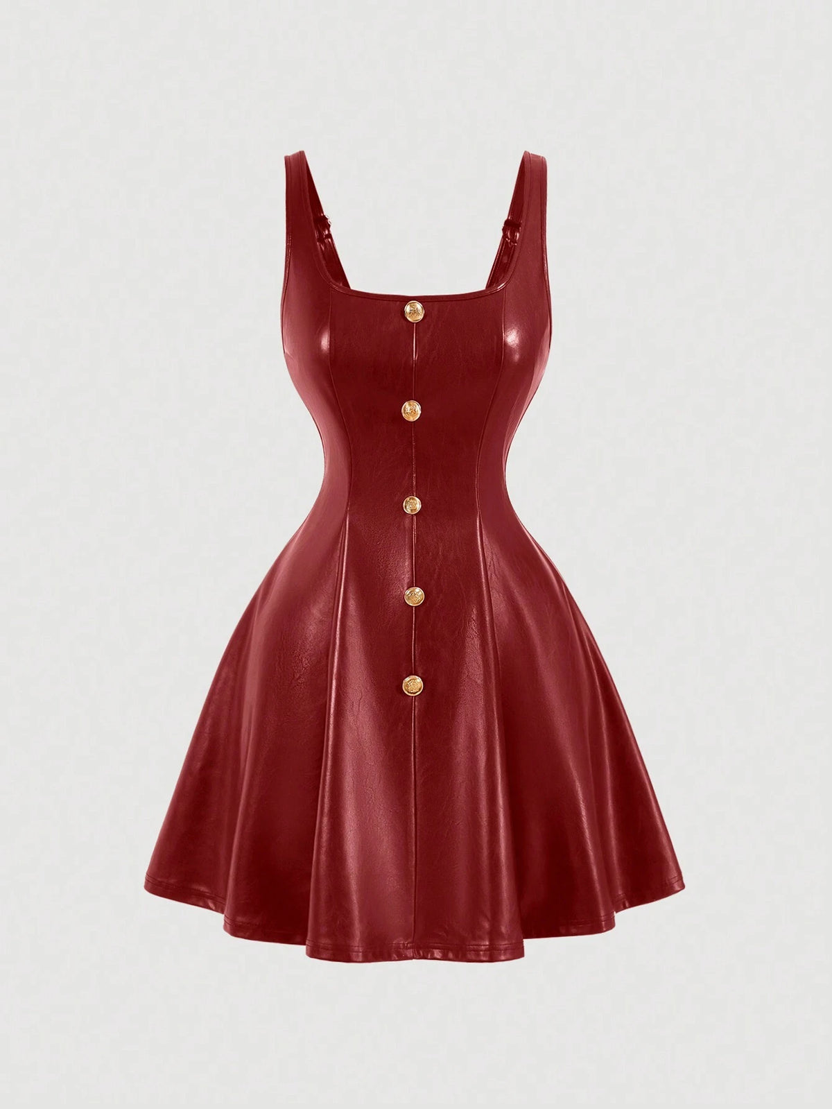 Black PU Front Metal Buckle Women Slip Dress, Back To School, Mini Skirt, , Women Fall Outfits,
