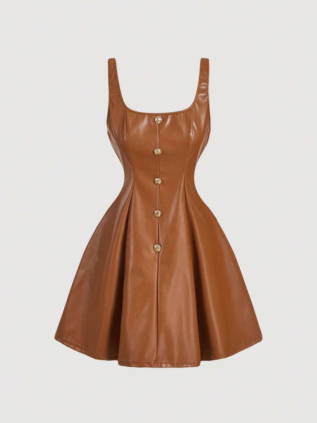 Black PU Front Metal Buckle Women Slip Dress, Back To School, Mini Skirt, , Women Fall Outfits,