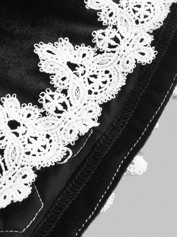 Black Velvet Dress With Silver Diamante Detail & Ornate Lace Trim, Vintage, Formal, Date, Party,