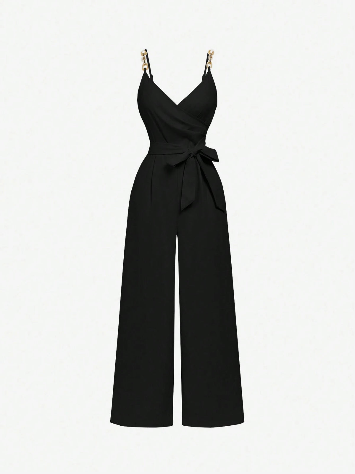 Apricot Wrap Style Chain Decor Tie-Up Bow Jumpsuit, Comfy, 70s Boho Western Feel