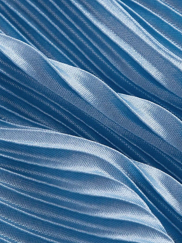 Blue Pleated Bowknot Retro Camisole Top And Skirt Set With Mermaid Hem