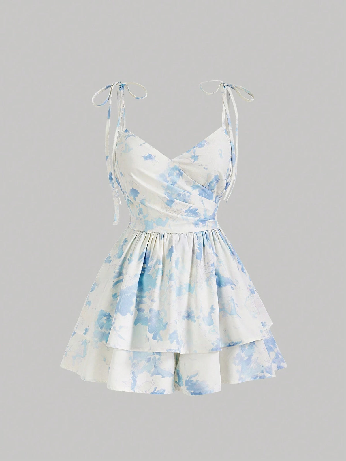 Blue Vintage Printed Strap Jumpsuit For Women