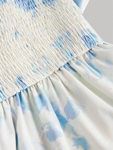 Blue Vintage Printed Strap Jumpsuit For Women