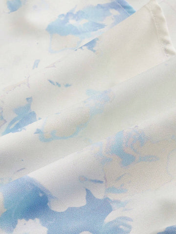 Blue Vintage Printed Strap Jumpsuit For Women