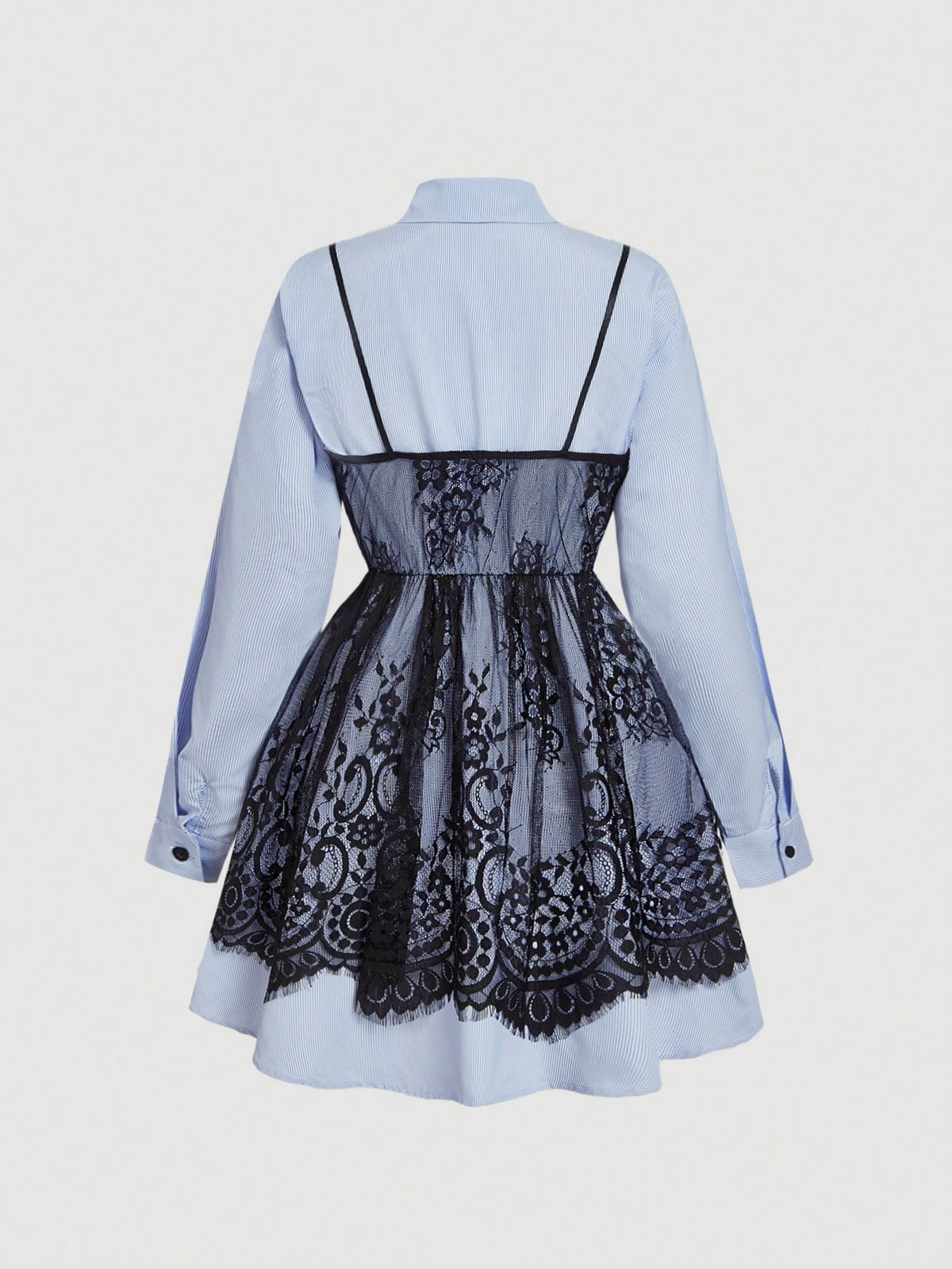 Blue & White Striped Lace 2 In 1 Shirt Dress,Vintage Clothes Women,Valentine's Day,New Year