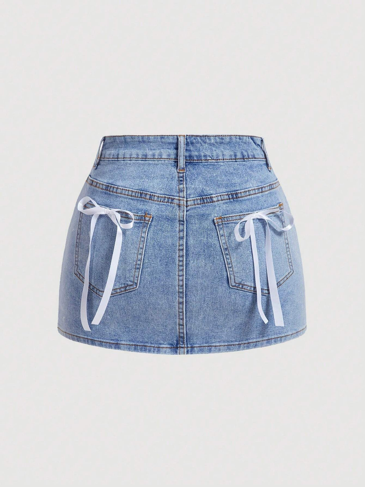MOD Bow Decor Denim Mini Skirt For Summer