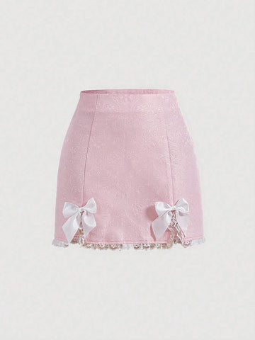 MOD Bow Detail Split Hem Pink Short Skirt