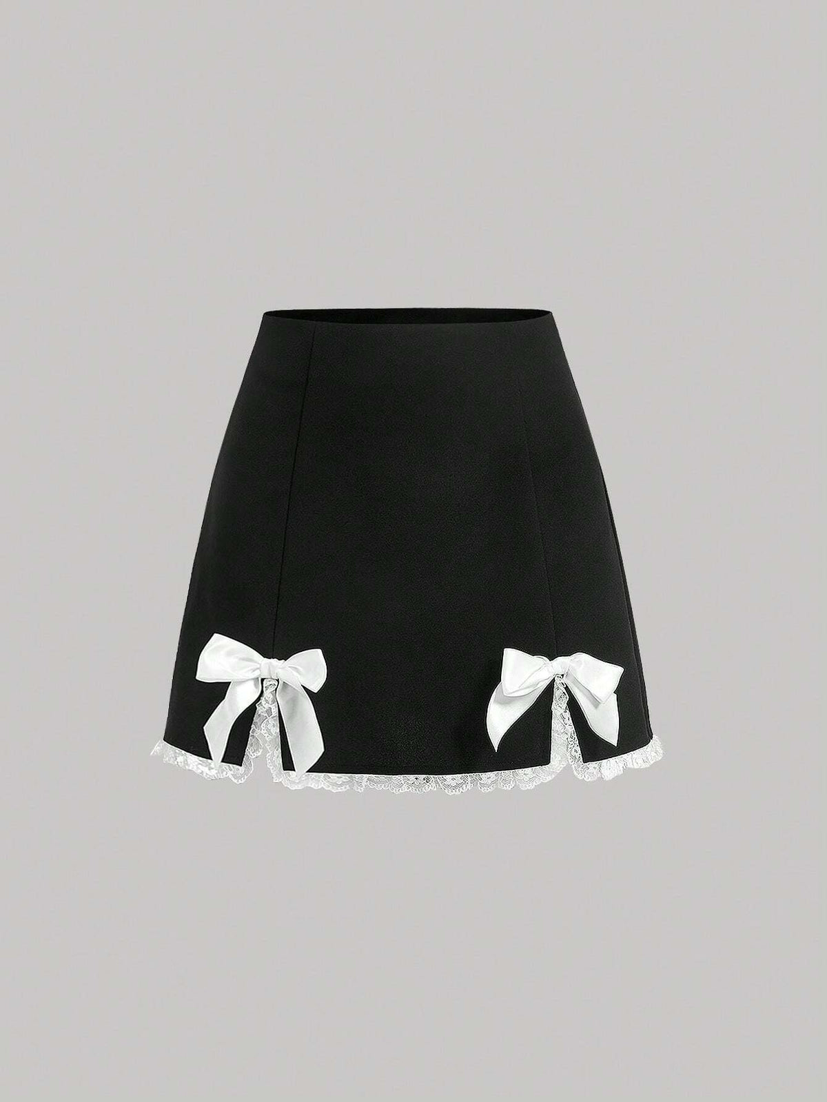 MOD Bow Front Lace Trim Split Hem Black Mini Summer Skirt