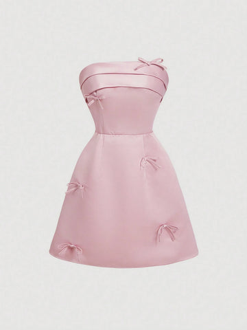 Bowknot Collar Accent Satin Short Dress