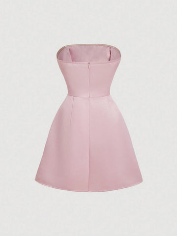 Bowknot Collar Accent Satin Short Dress