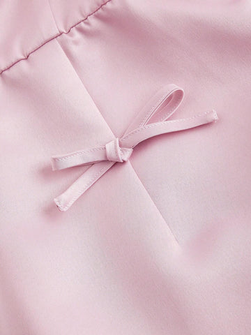 Bowknot Collar Accent Satin Short Dress