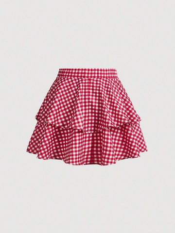 Bowknot Strap Floral Top & Dusky Ruffled Hem Skirt Two-Piece Set